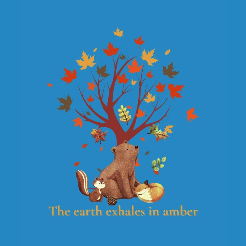 Waldtiere mit Herbstbaum und Spruch