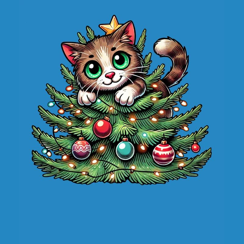 Weihnachtsbaum Katze Weihnachtsmann Comic