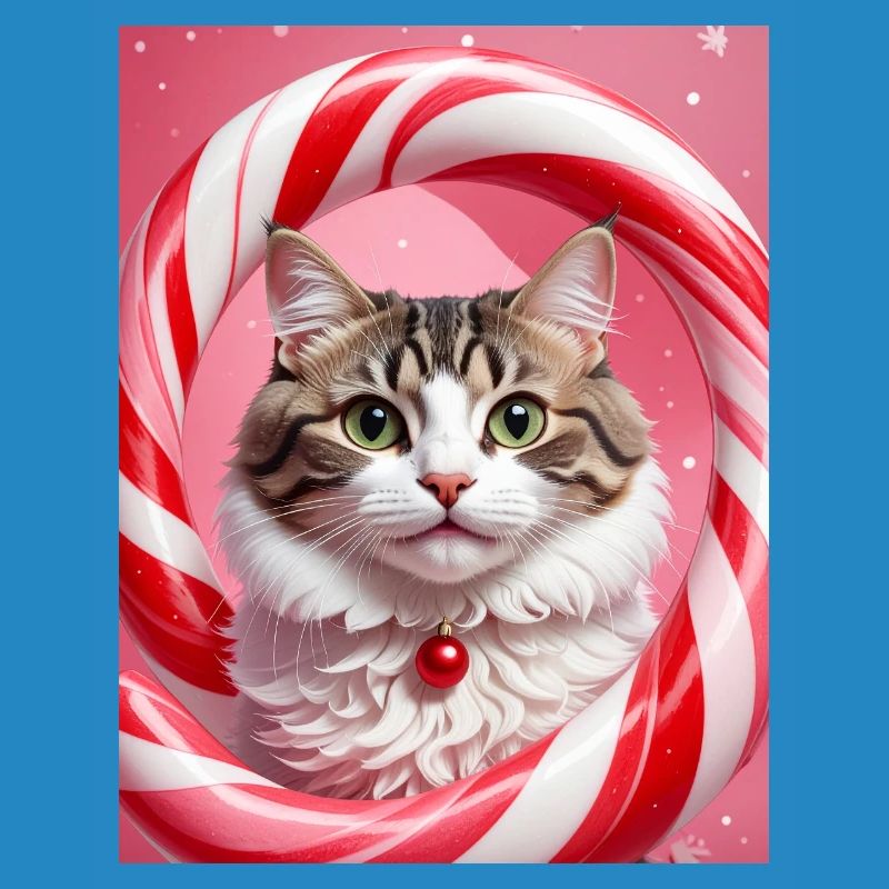 Christmas Cat in Candy Ring Design