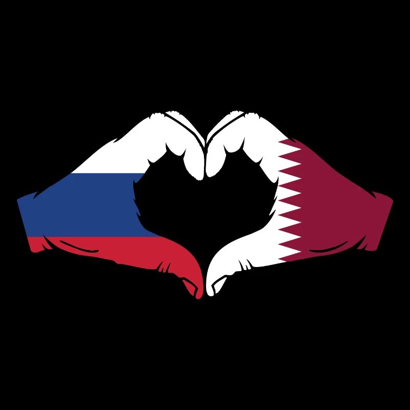 Russie Qatar drapeau mains coeur forme
