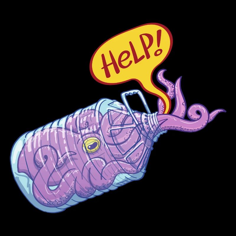Octopus inside plastic bottle asking for help