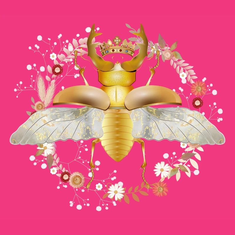 cerf-volant doré avec couronne et fleurs