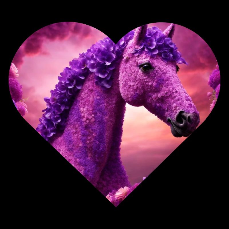 cheval garni de fleurs purples