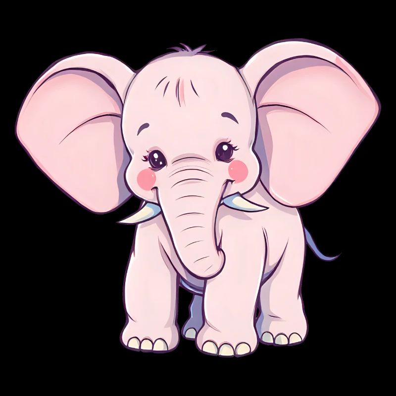 Éléphant rose ludique avec queue bleue