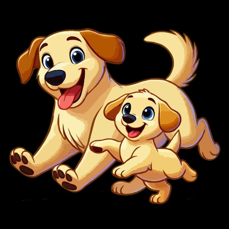 Labrador, mère et enfant, gambadant