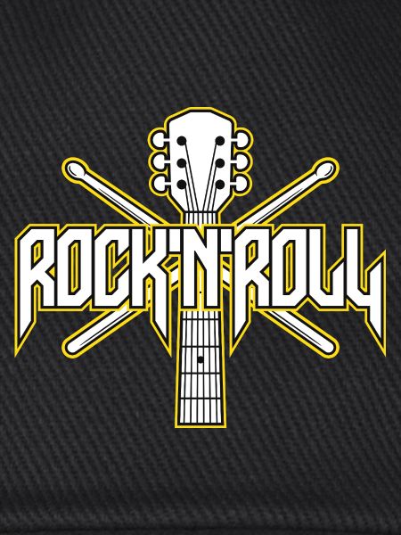 Rocknroll-Gitarre und Drumsticks-Emblem