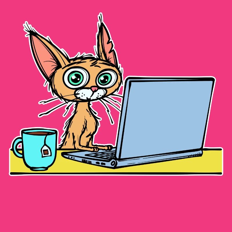 Laptop Home Office Statement Katze Kaffee Karriere