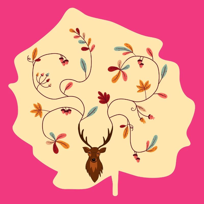 Hirsch im Herbst Geschenk Idee Geweih mit Blättern