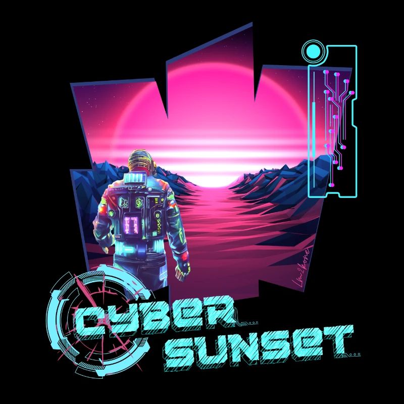 Astronaut Cyber Sunset gradient pink - Futuristic