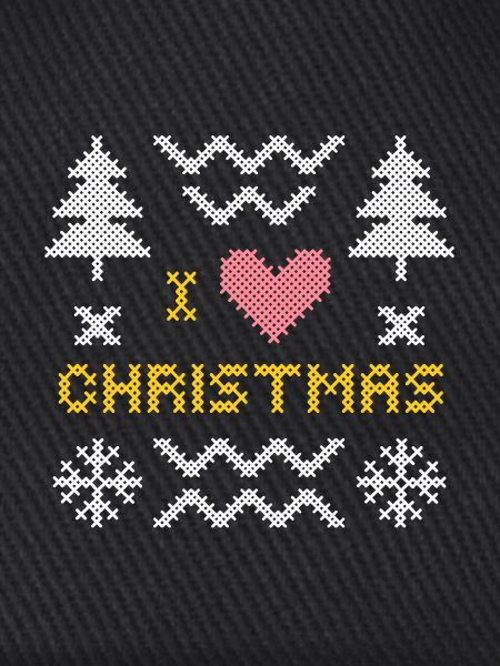 Festliches Strickherz mit Weihnachtsbäumen