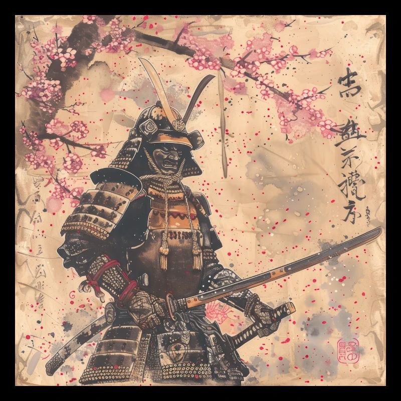 Japanisch, Samurai, Kirschblüte, Kunst, Ukiyo-E