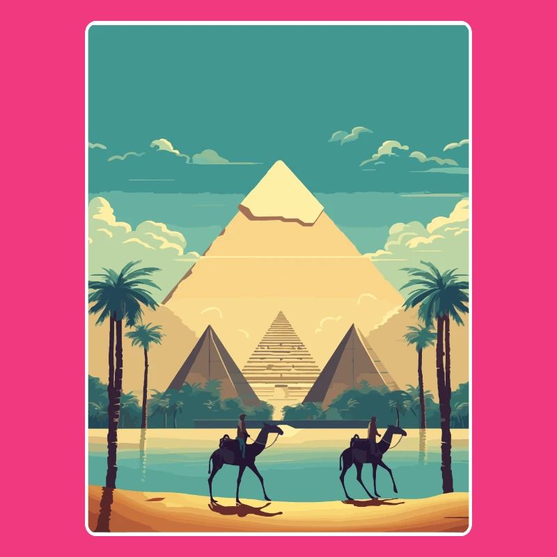 Le Caire, Égypte, Grandes Pyramides De Gizeh, Affiche De Voyage