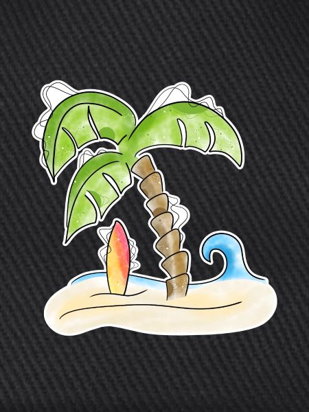 Surfbrett unter Palme
