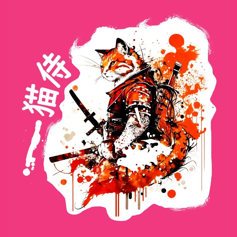 Samurai Katze in Rot