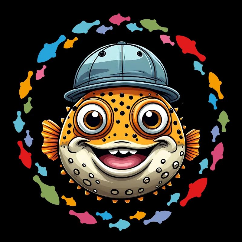 Cool puffer fish with baseball cap