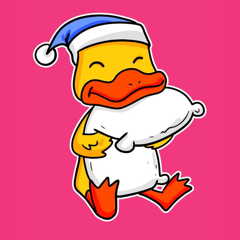 Duck with pillow and sleeping cap