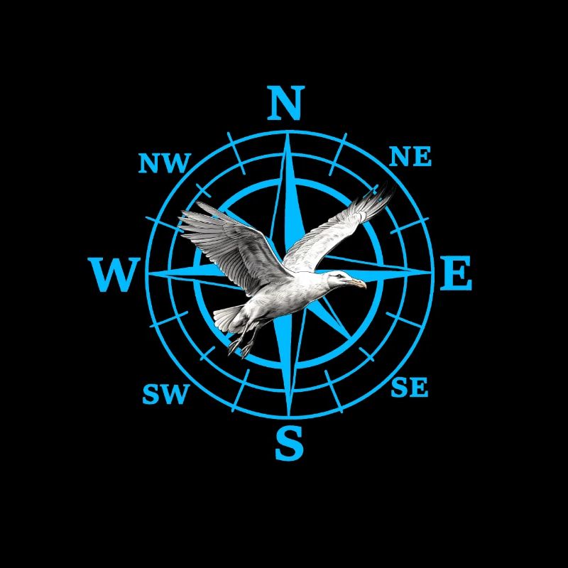Cardinal Direction Kompas Wind Rose Seagull Maritime