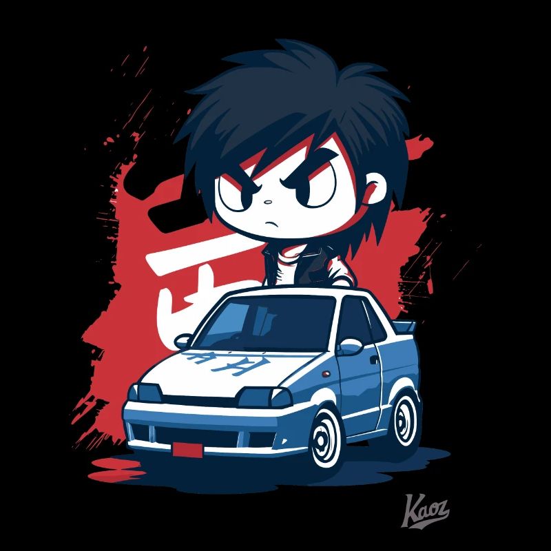 Chibi JDM Straßen-Rennfahrer Junge