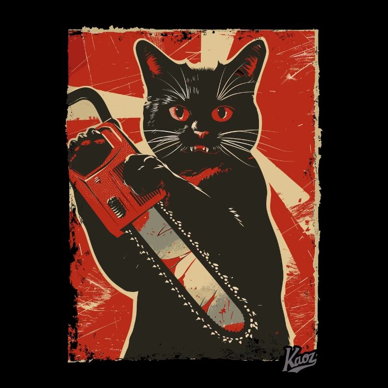 Vintage Drôle Chat avec Tronçonneuse