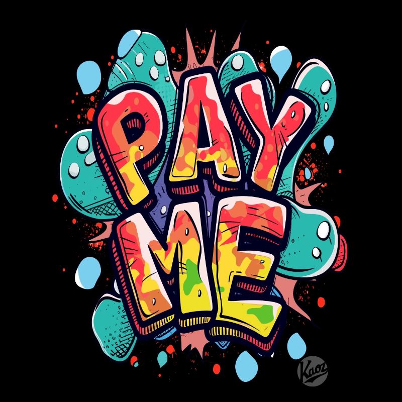 Auffälliges buntes Design: Bezahle mich!
