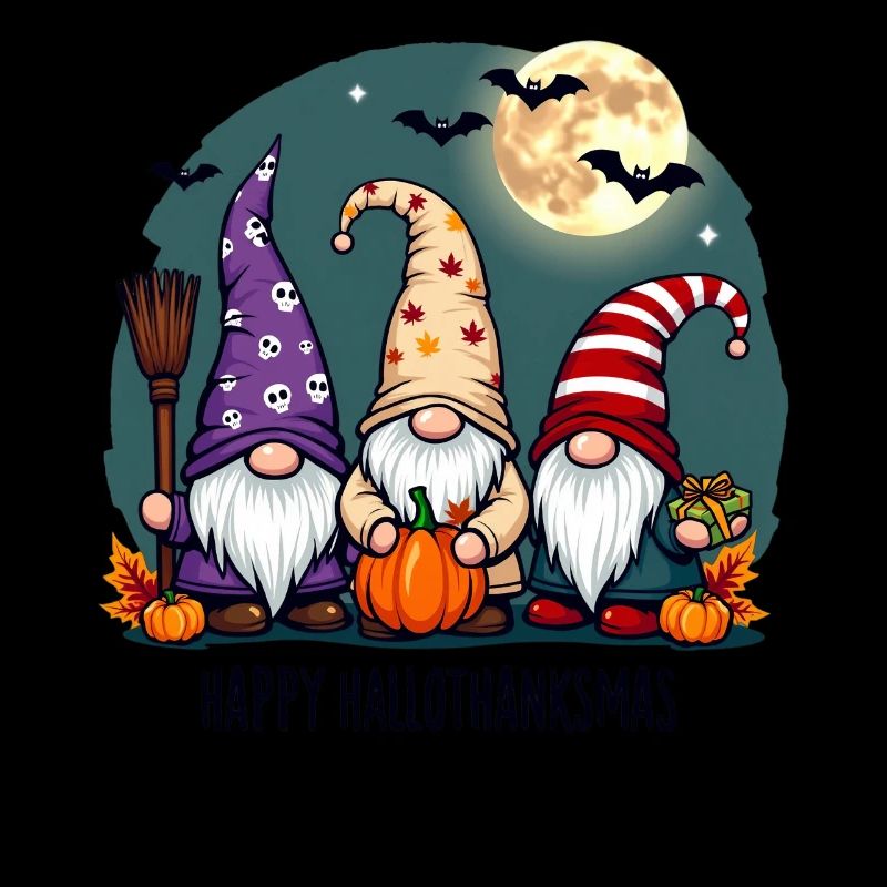 Célébration heureuse des gnomes Hallothanksmas avec des chauves-souris