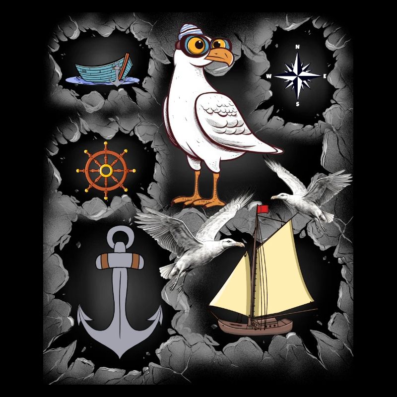 maritim Seemann Möwe Anker Schiff Boot Ahoi