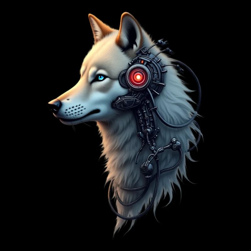 Lustiger Roboter Kunst Wolf Cyborg Tier AI Wolf