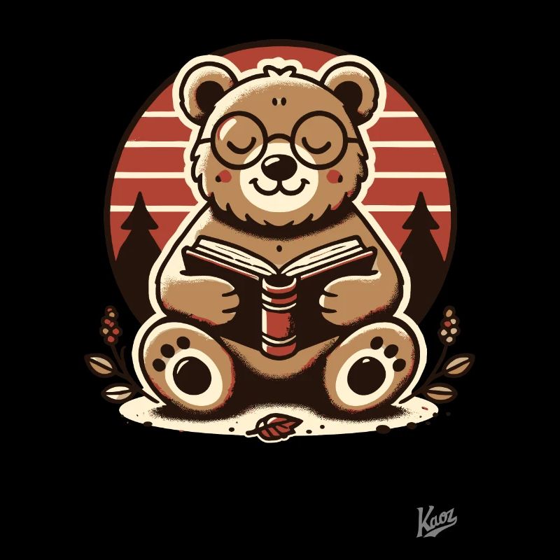 Clever bear reading a book