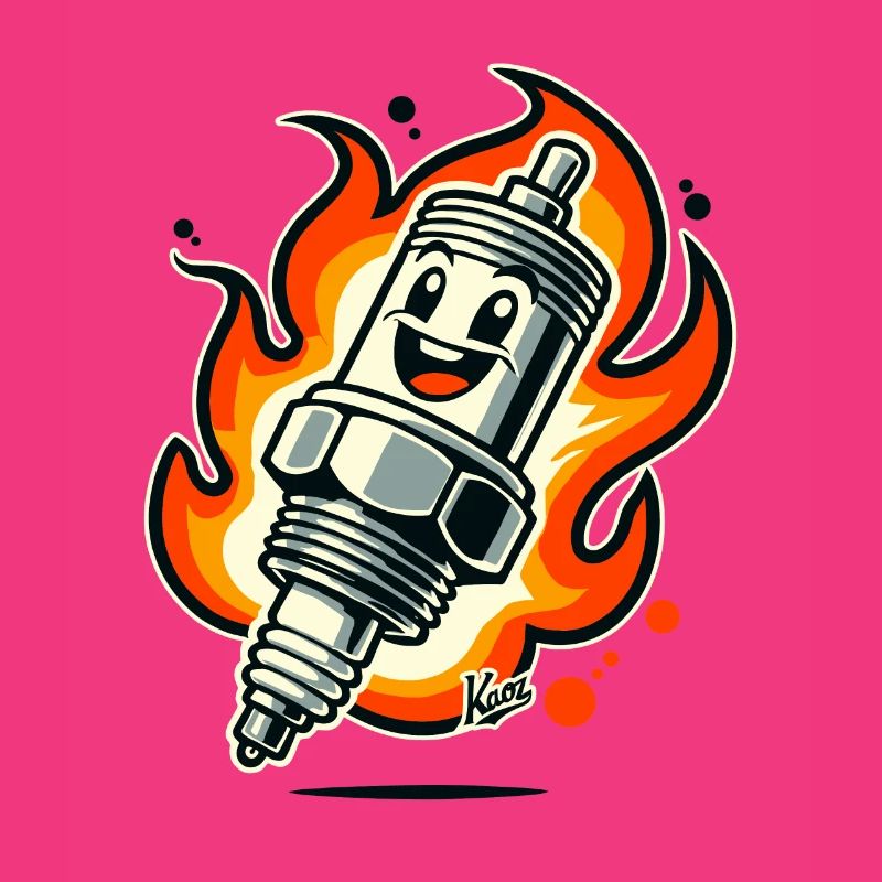 Cheerful spark plug on fire