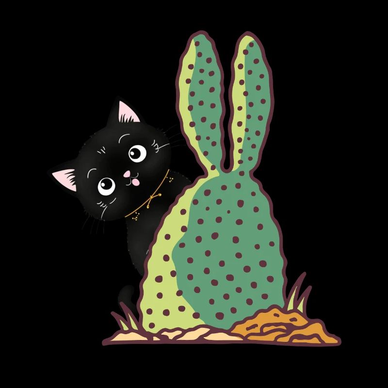 Cat hiding behind a cactus
