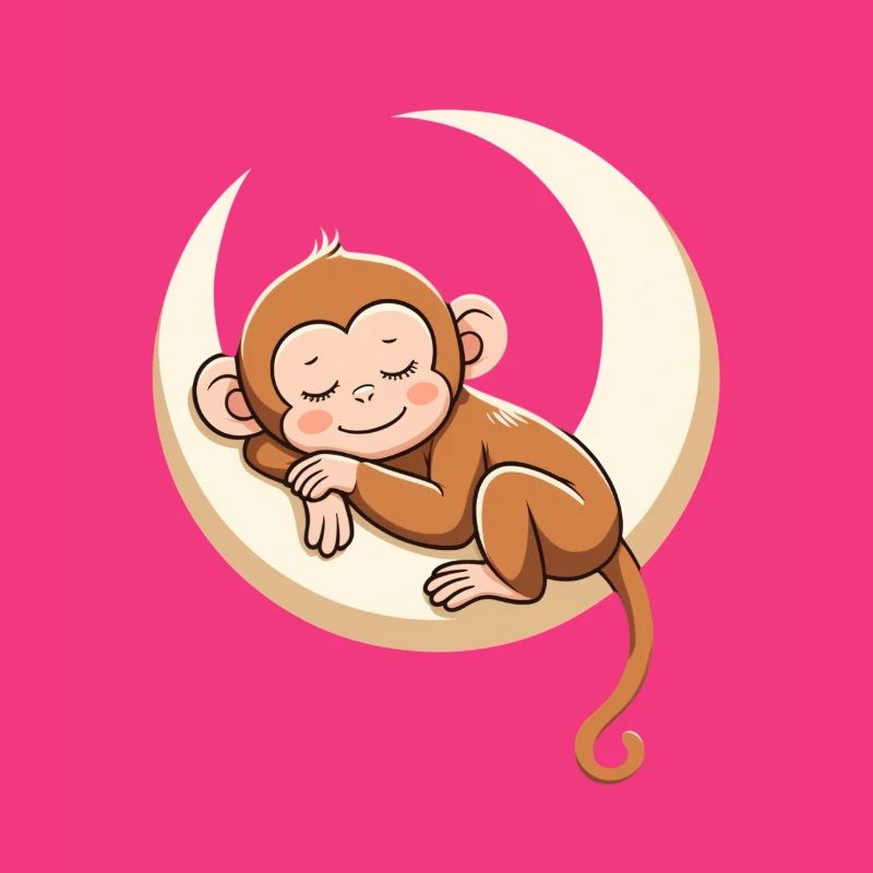 Sleeping monkey on moon pillow