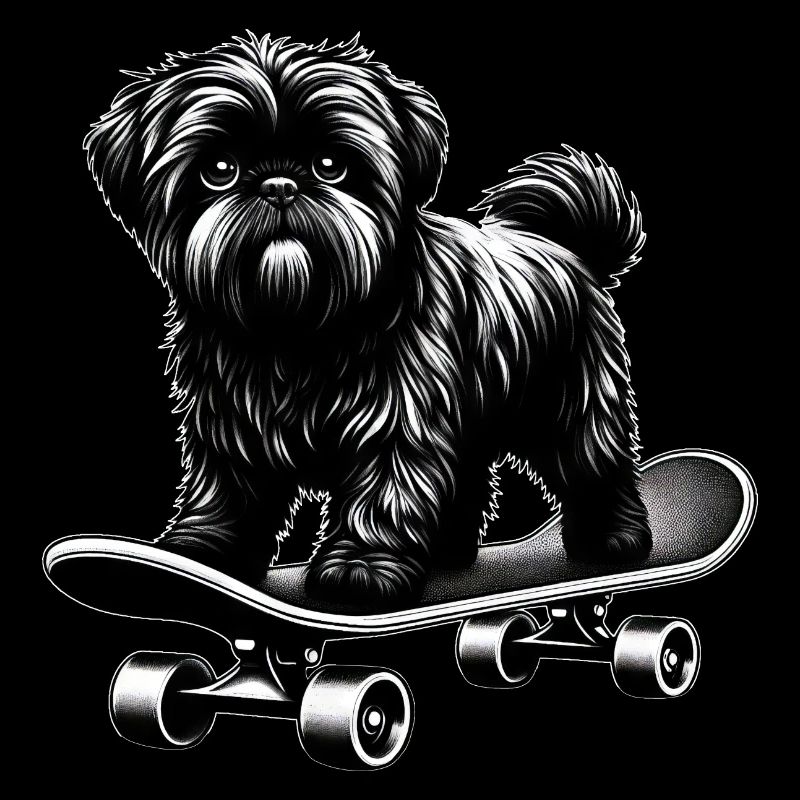 Skateboarder caniche noir et blanc