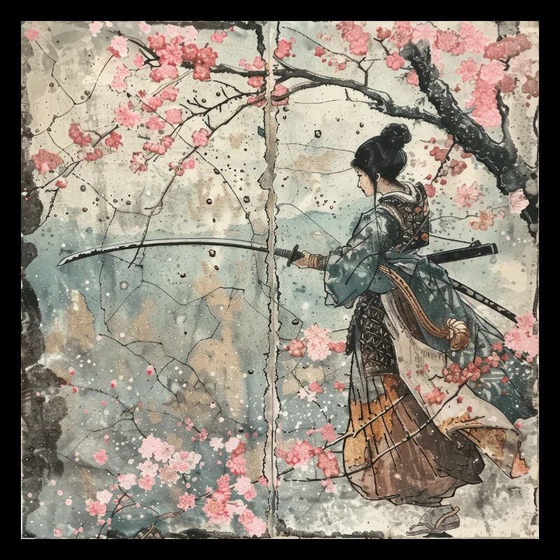 Japanisch, Samurai, Kirschblüte, Kunst, Ukiyo-E, s