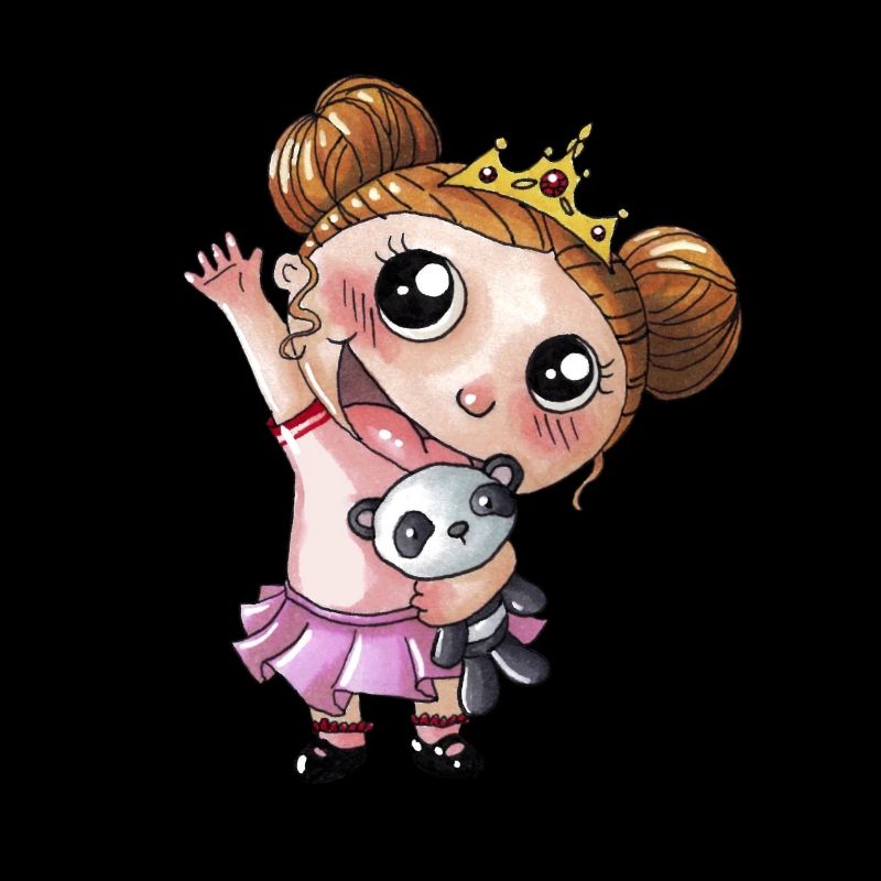 Winkendes Comic Mädchen mit Panda