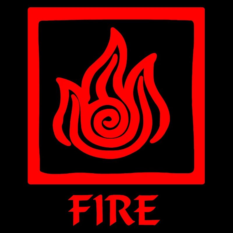 Symbol of fire red in square with text 'FIRE'