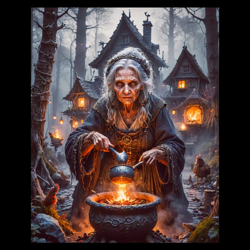 Baba Yaga, sorcière slave dans un mortier volant