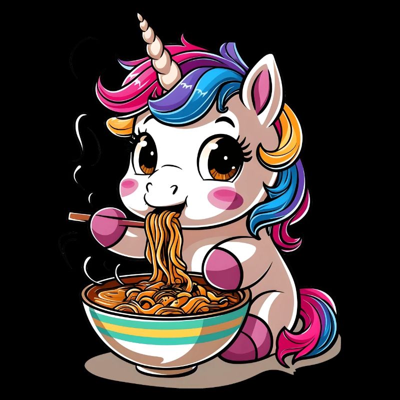 Licorne mignonne mangeant des ramen
