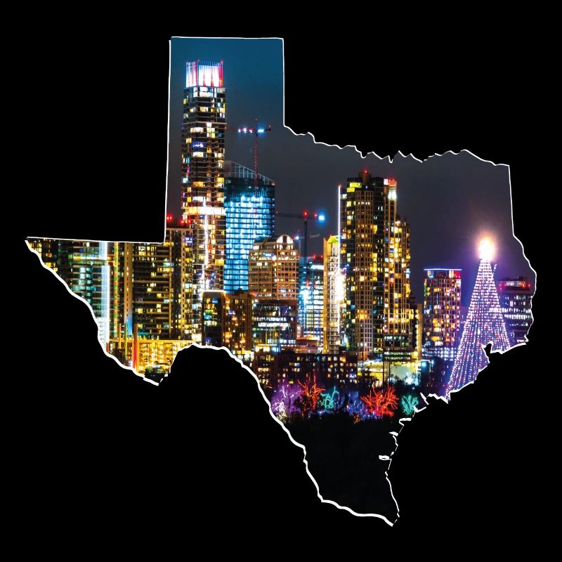 Austin Skyline in Texas State Map