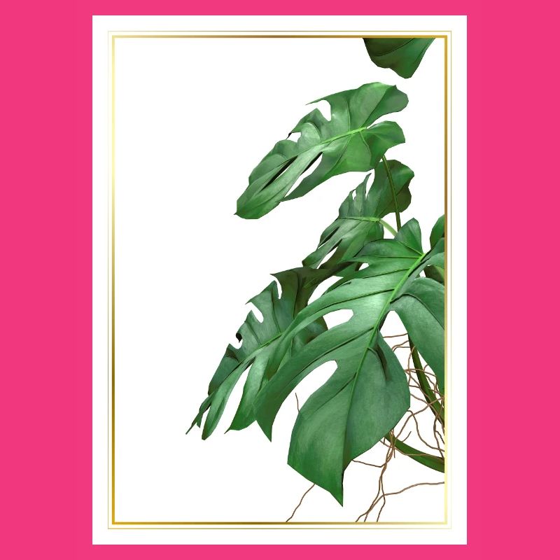 Feuilles de monstera dans un cadre doré