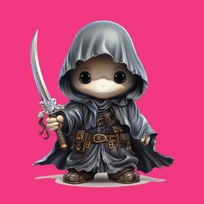 Cute ghost with dagger, cape and button eyes