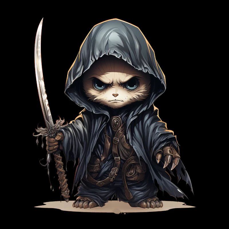 Panda dressed as a ninja with spear and cape