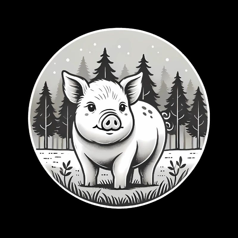 Rustikale Schwein-Illustration im Wald