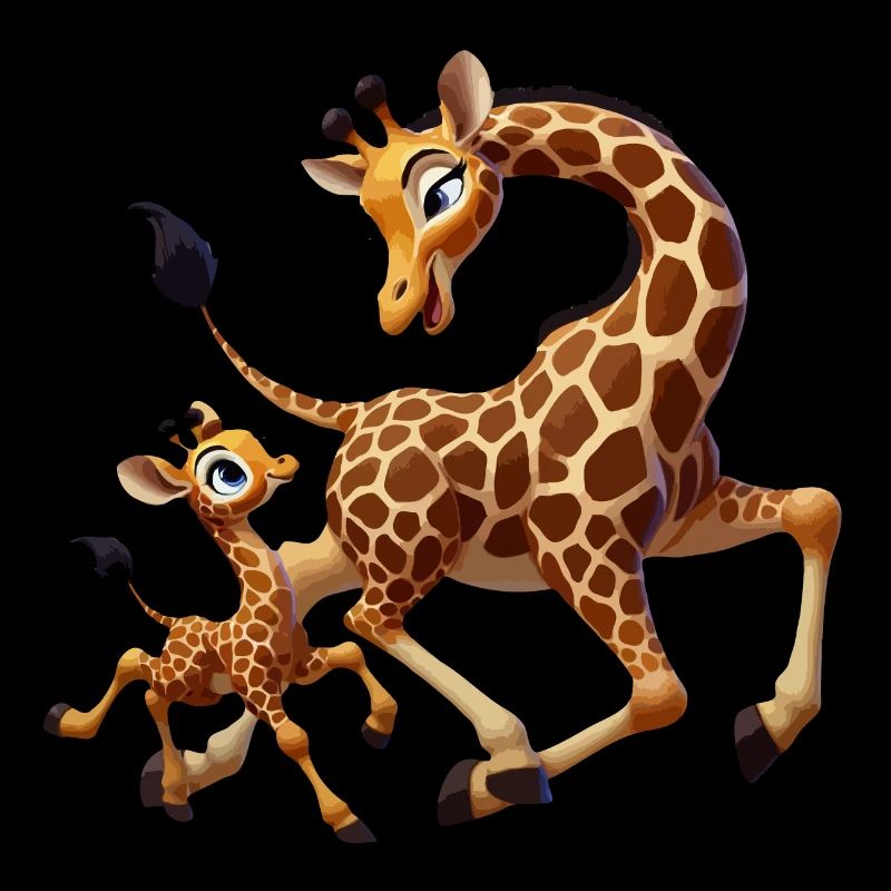 Giraffenmutter mit herumtollendem Kind