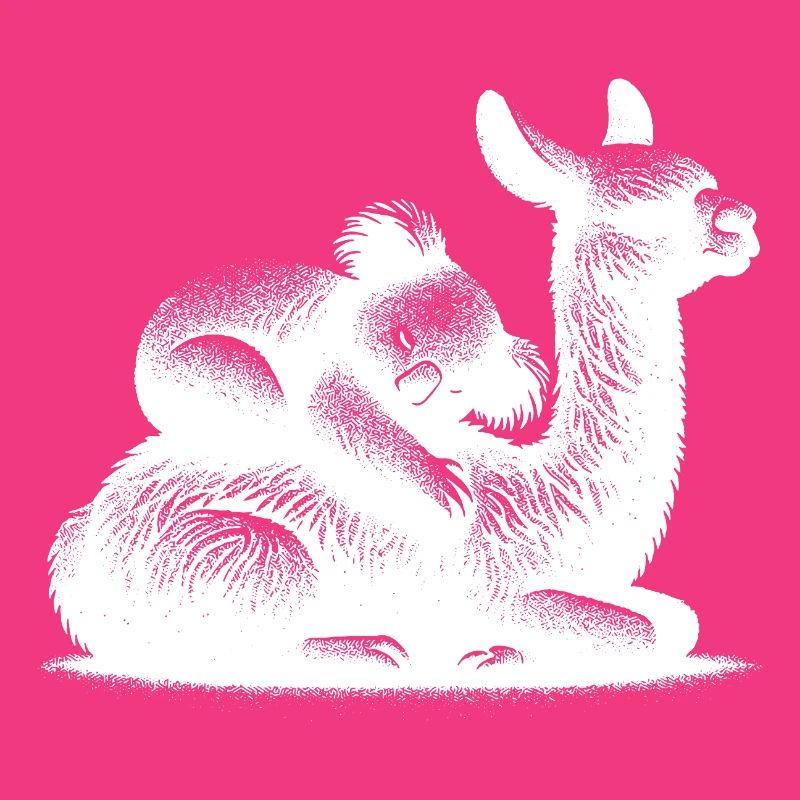Cute llama with a sleeping koala