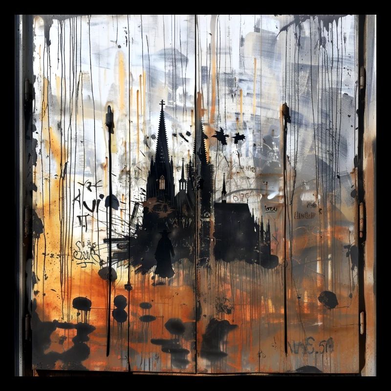 Graffiti Kölner Dom Silhouette rostig Hintergrund