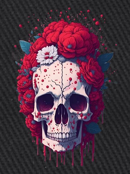 Totenkopf mit roten Blumen