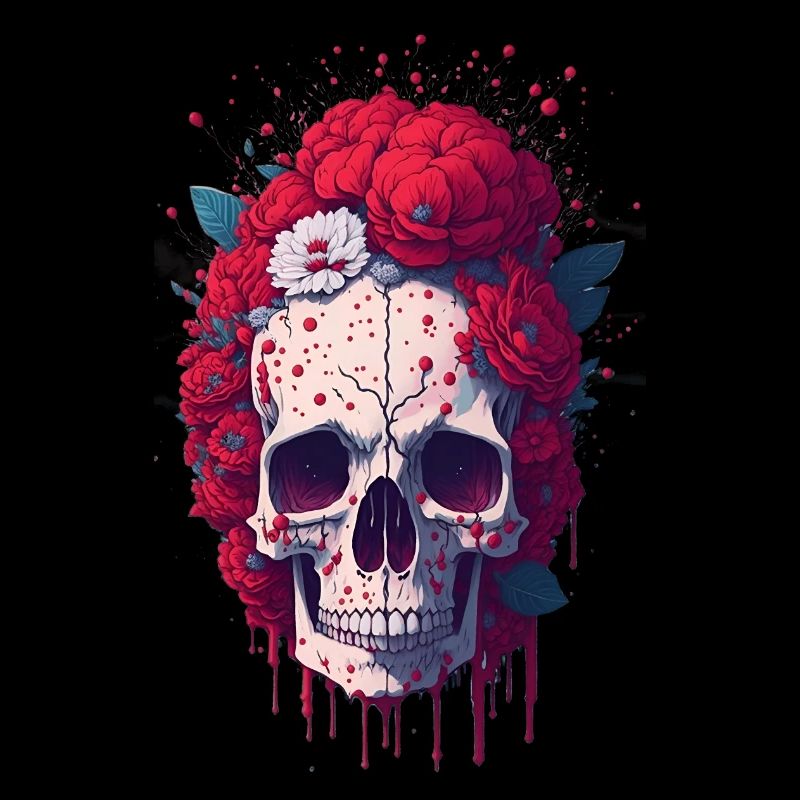 Totenkopf mit roten Blumen