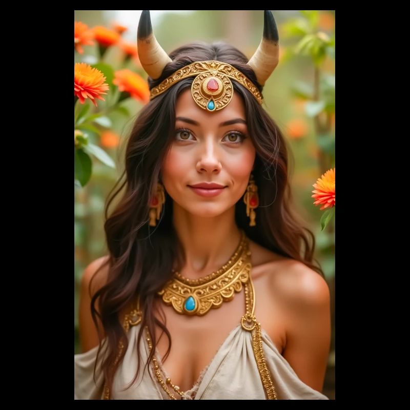 Hathor, coiffe dorée avec disque solaire