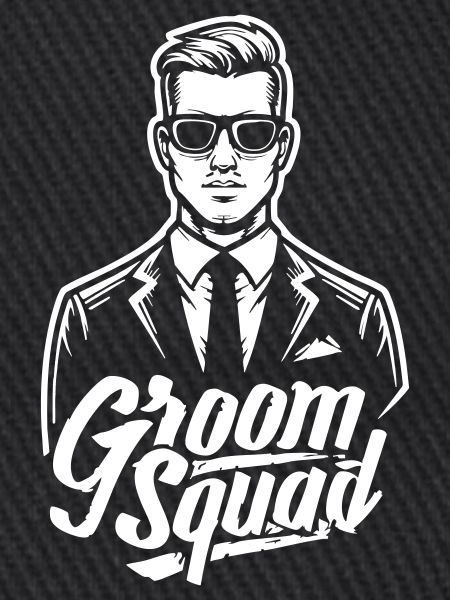 Bräutigam „Groom Squad“-Motiv im Retro-Design