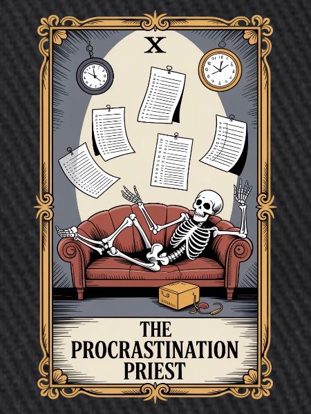 The Procrastination Priest Skelett Aufschieberitis